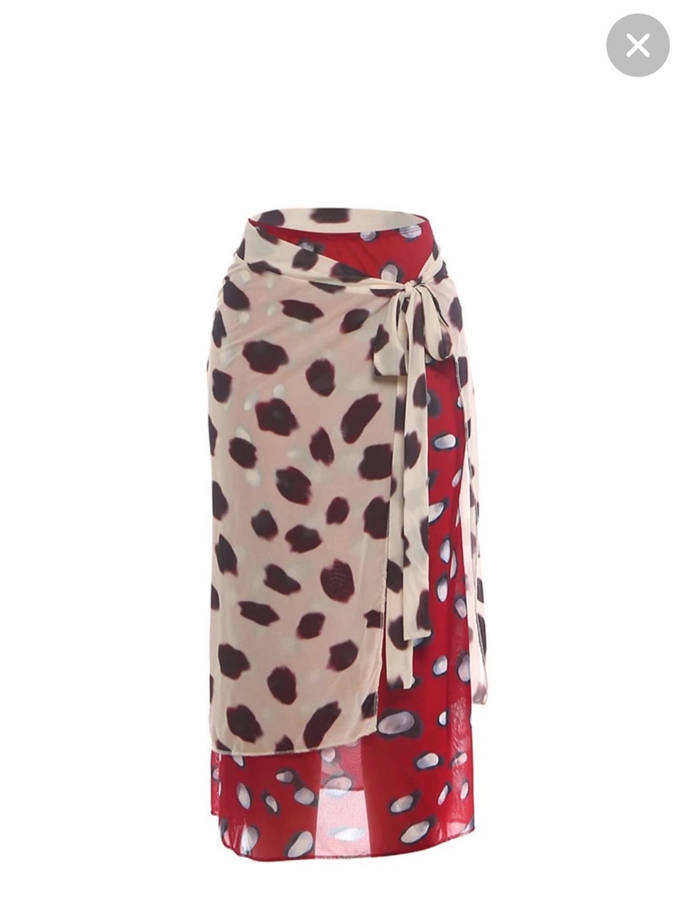 Wrap Midi Skirt in Beige and Red Animal Print